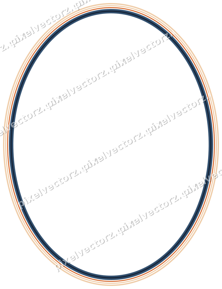 Decorative line art frame in dark blue and orange with oval