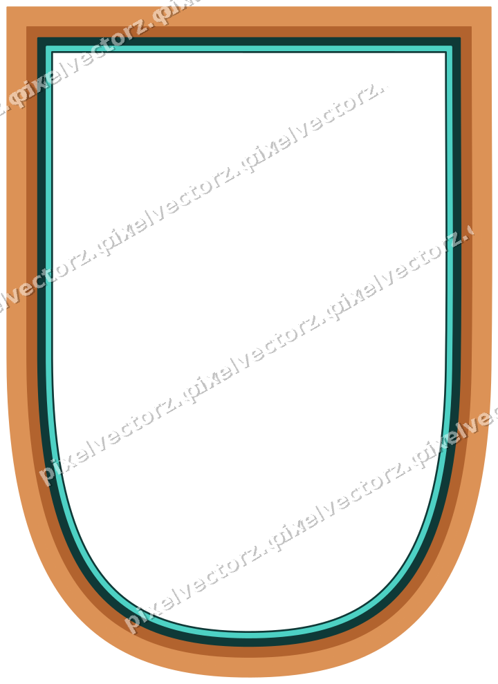 Decorative line art frame in orange and teal with shield