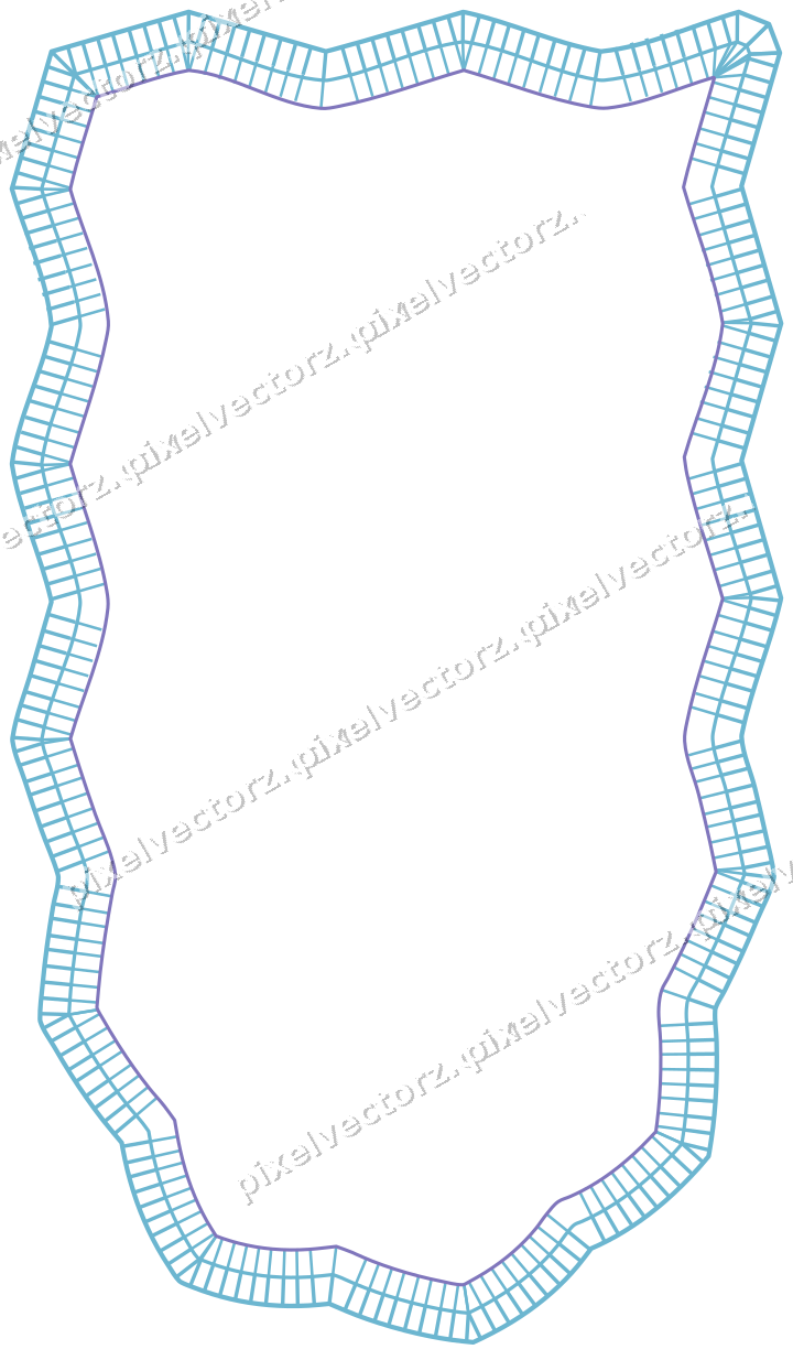 Decorative line art frame in blue and cyan with shield and zigzag edge
