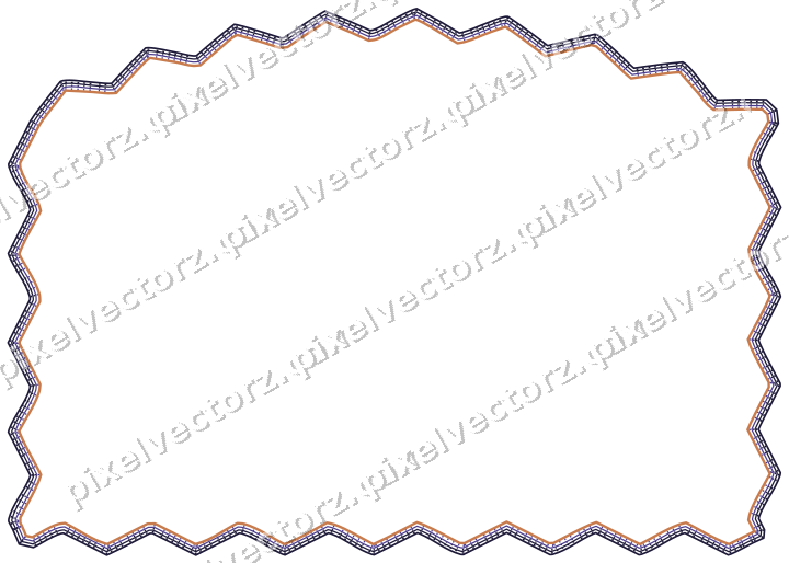Decorative line art frame in orange and blue with label plaque