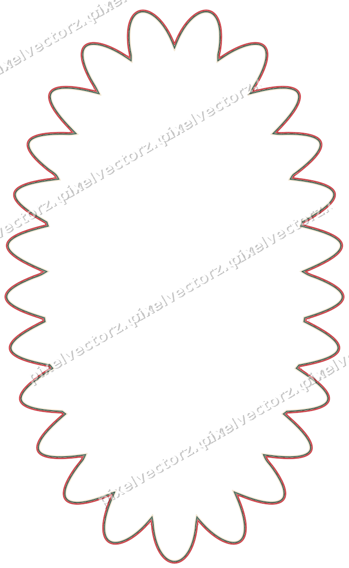 Decorative line art frame in dark green and red with oval