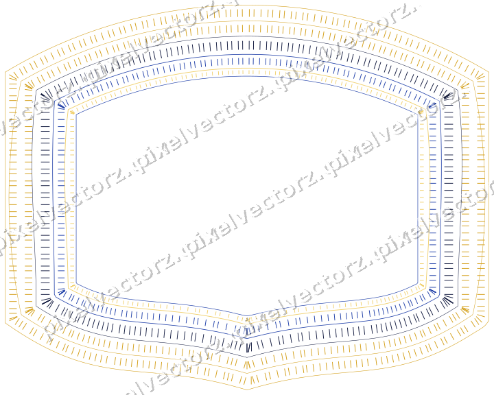 Decorative line art frame in amber and blue with label plaque