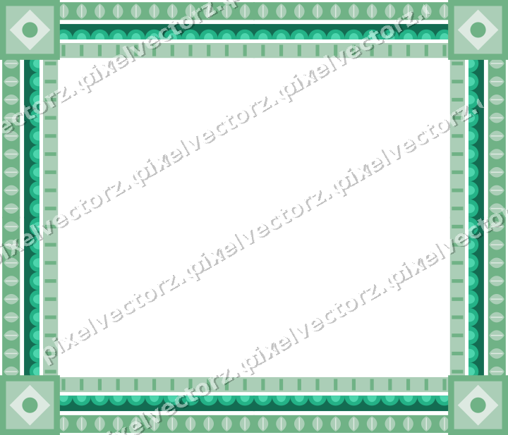 Decorative picture frame border in green and teal with scale band
