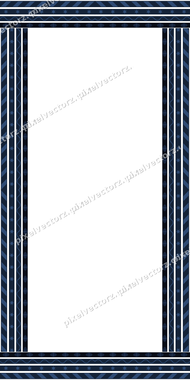 Decorative picture frame border in dark blue and amber with wave band