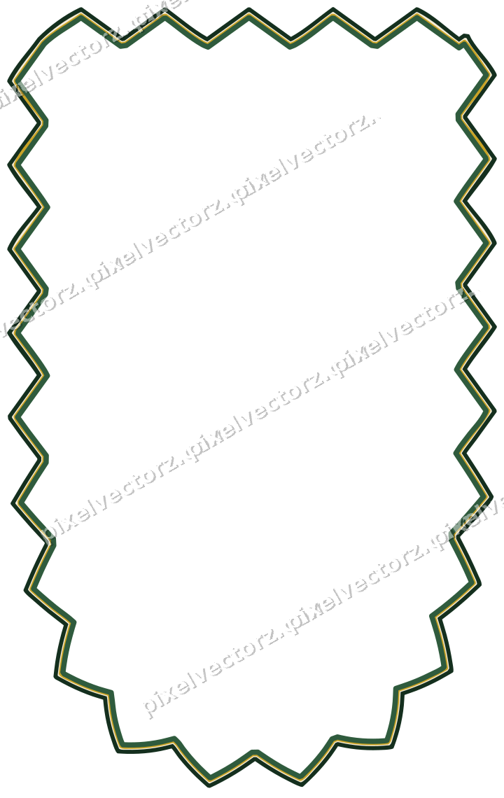 Decorative line art frame in dark green and amber with shield