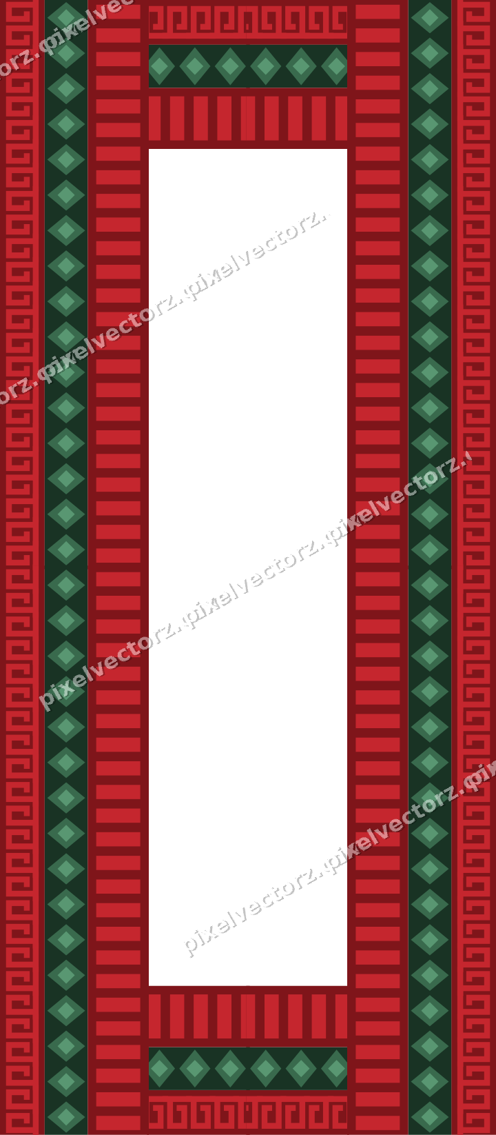 Decorative picture frame border in dark green and red with greek key