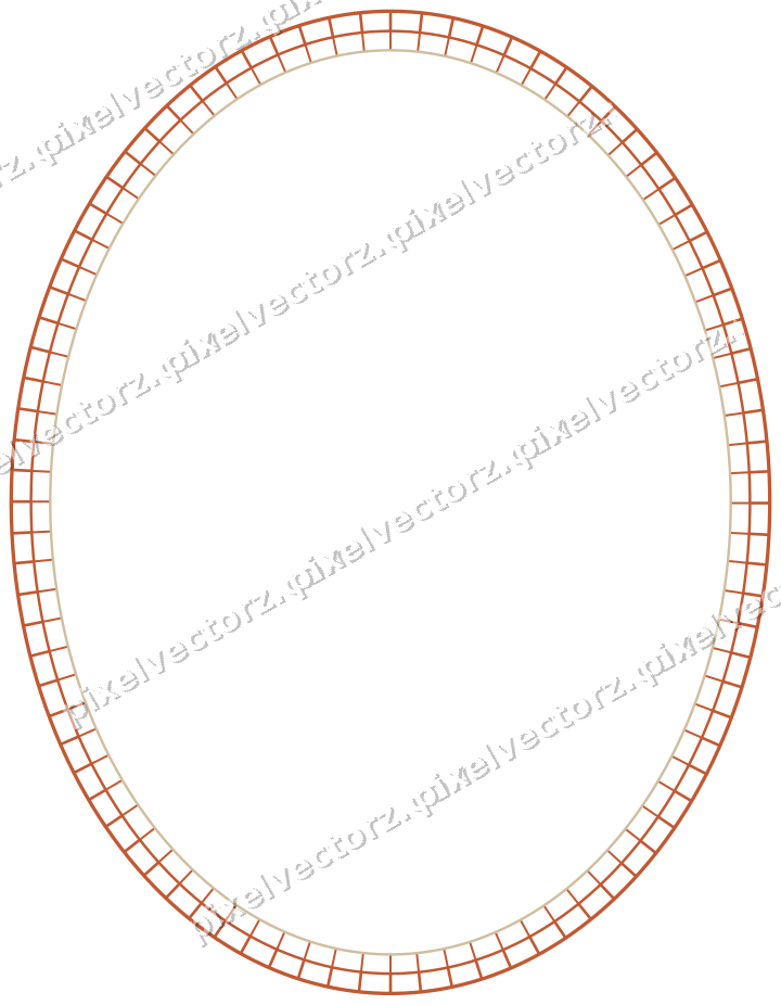 Decorative line art frame in orange and amber with oval and hatching
