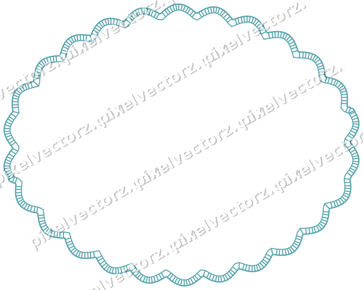Decorative line art frame in green and teal with label plaque