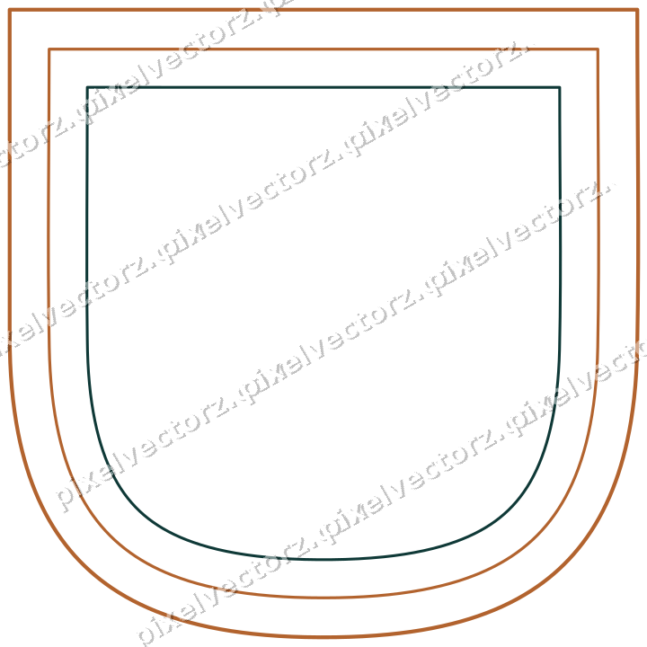 Decorative line art frame in orange and teal with shield
