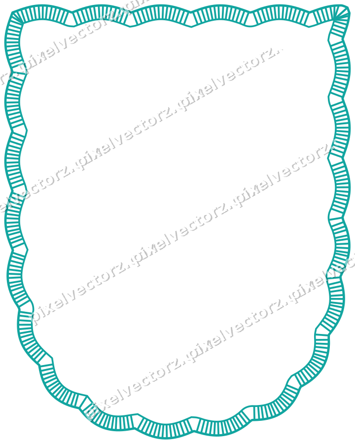 Decorative line art frame in orange and teal with shield