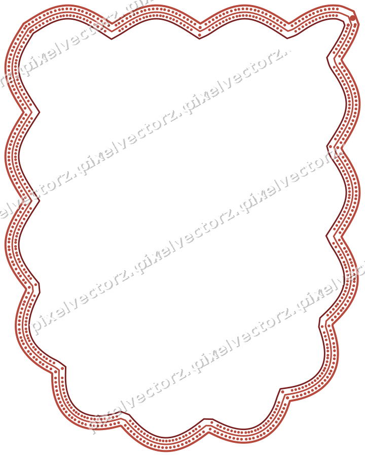 Decorative line art frame in dark red and dark green with shield