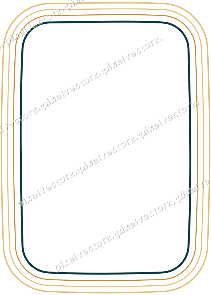 Decorative line art frame in amber and dark teal with label plaque