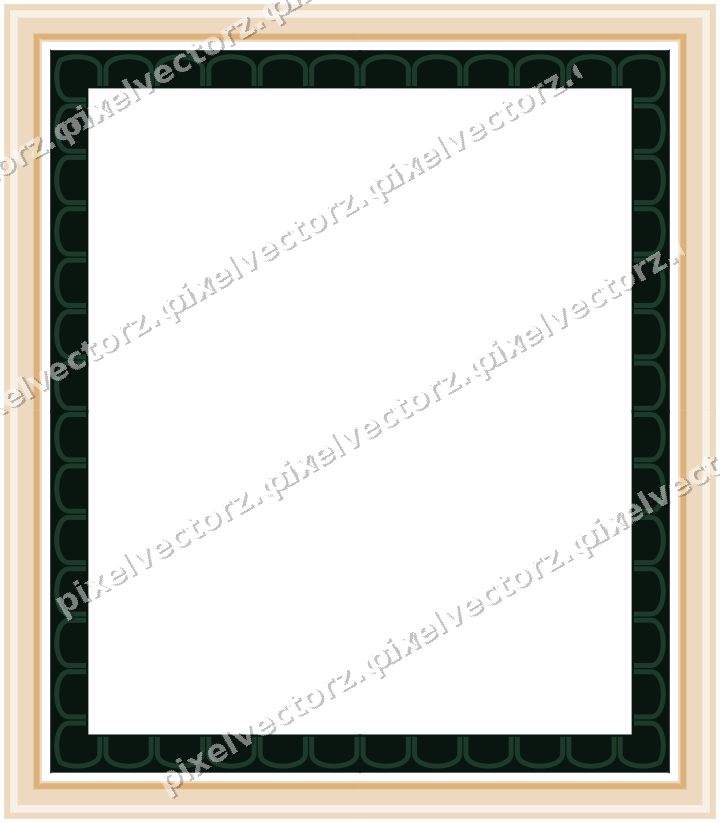 Decorative picture frame border in dark green with arcade frieze