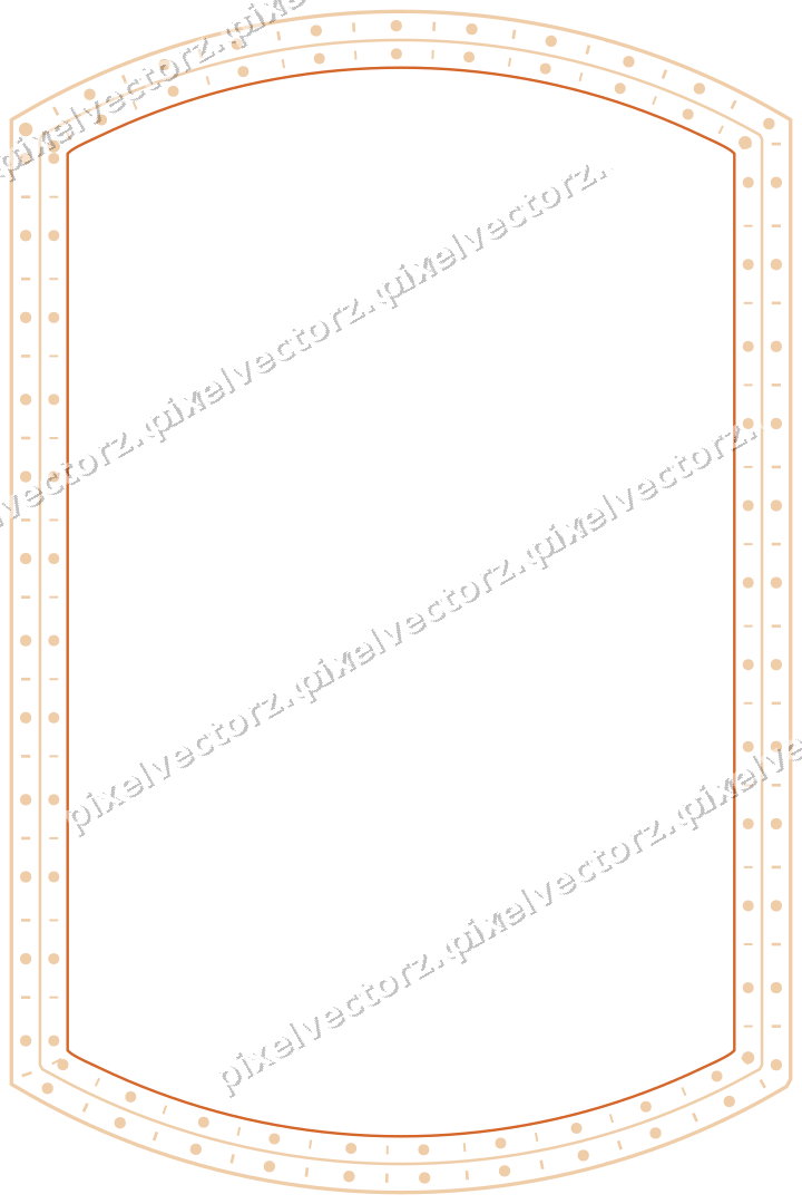 Decorative line art frame in dark blue and orange with label plaque