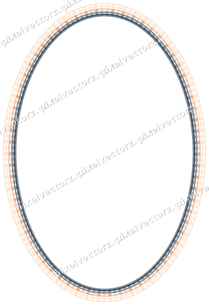 Decorative line art frame in blue and orange with oval and dentil