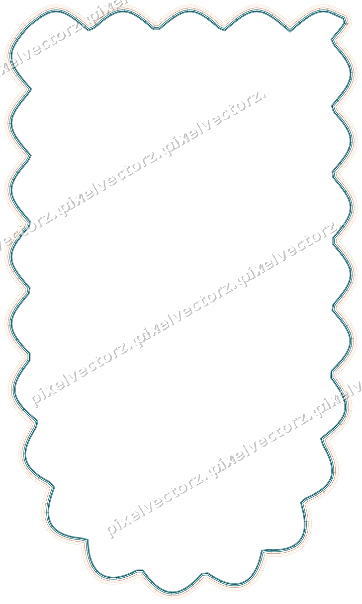 Decorative line art frame in dark teal and orange with shield