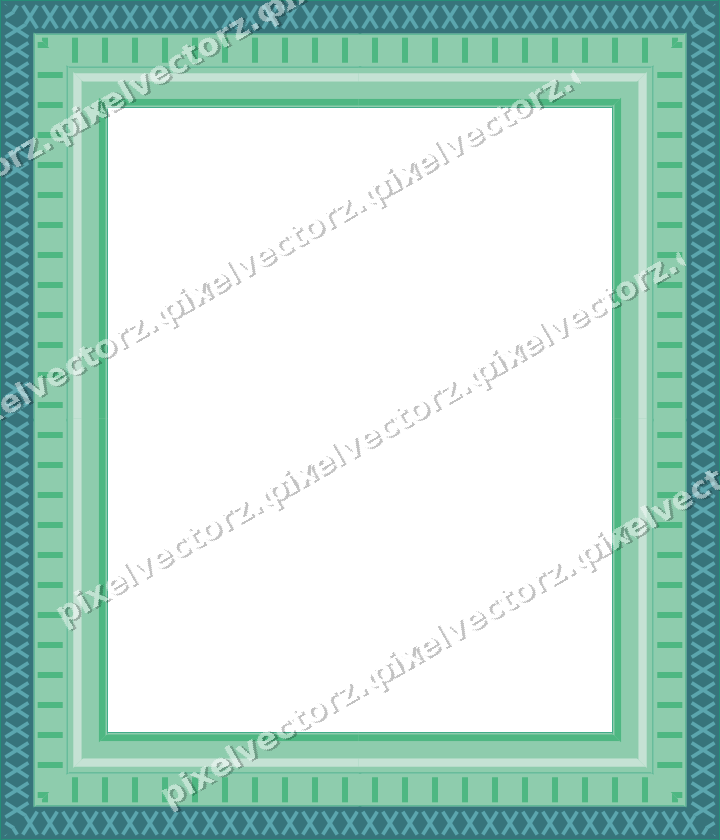 Decorative picture frame border in green and teal with cross band