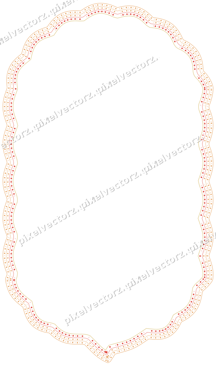 Decorative line art frame in red and orange with label plaque