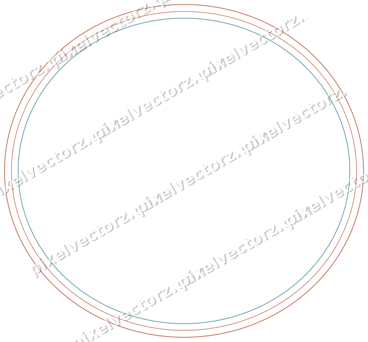 Decorative line art frame in dark teal and orange with oval