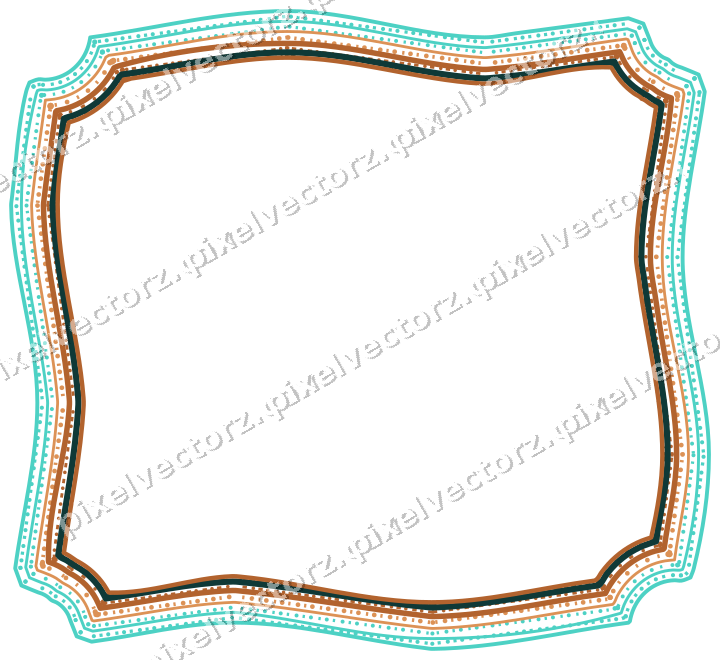 Decorative line art frame in orange and teal with label plaque
