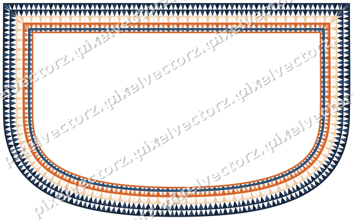 Decorative line art frame in dark blue and orange with shield