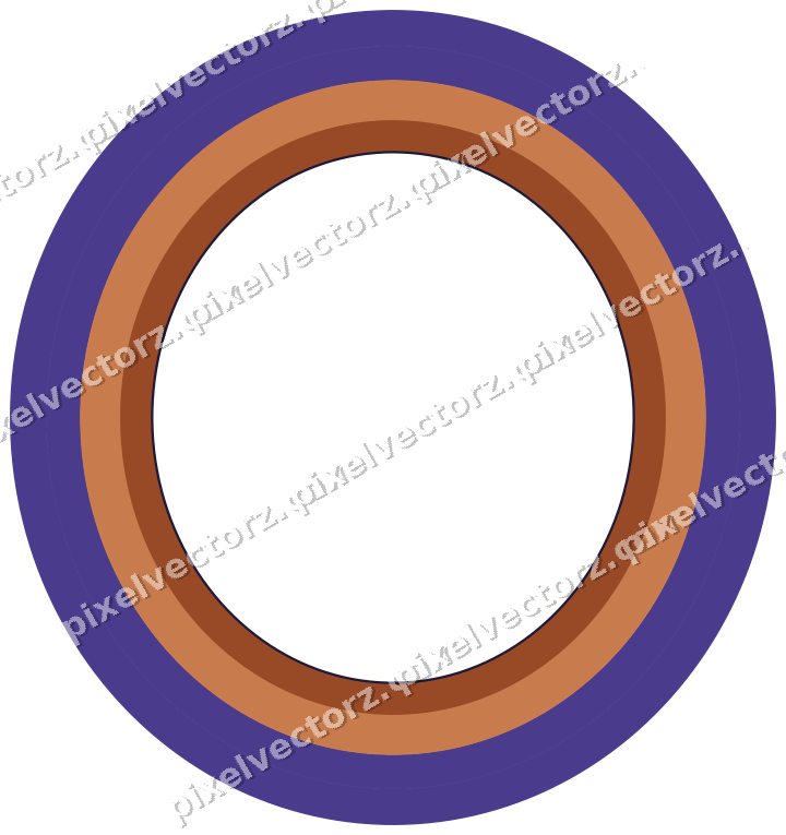 Decorative line art frame in orange and blue with oval and solid band