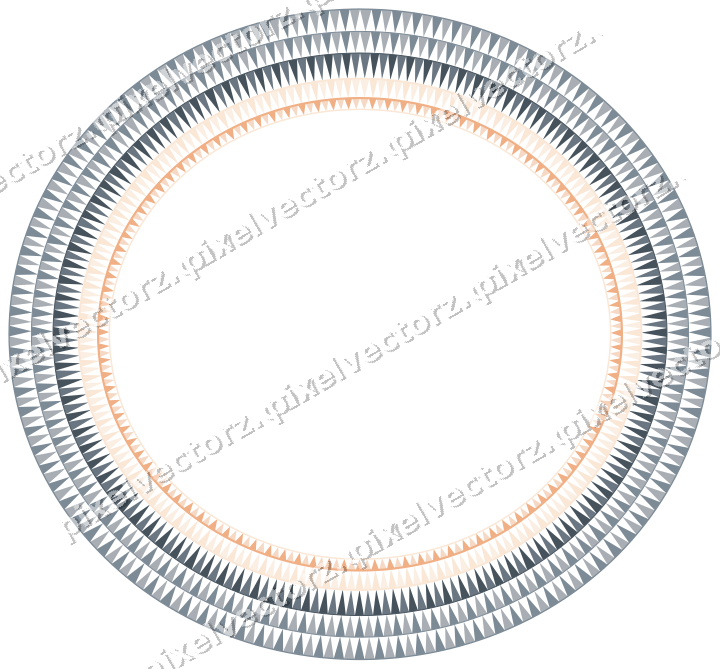 Decorative line art frame in blue and orange with oval and dentil