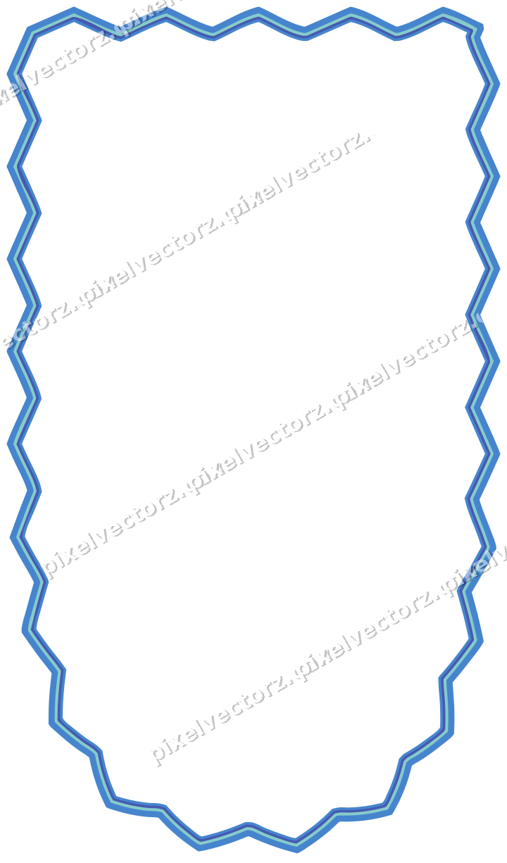 Decorative line art frame in blue and cyan with shield and zigzag edge