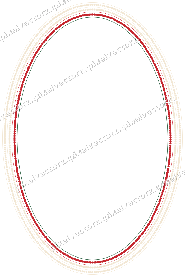 Decorative line art frame in dark green and red with oval