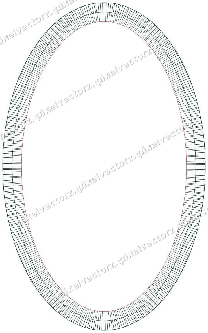 Decorative line art frame in dark red and dark green with oval