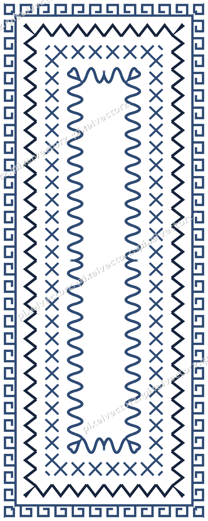 Decorative picture frame border in dark blue and amber with greek key