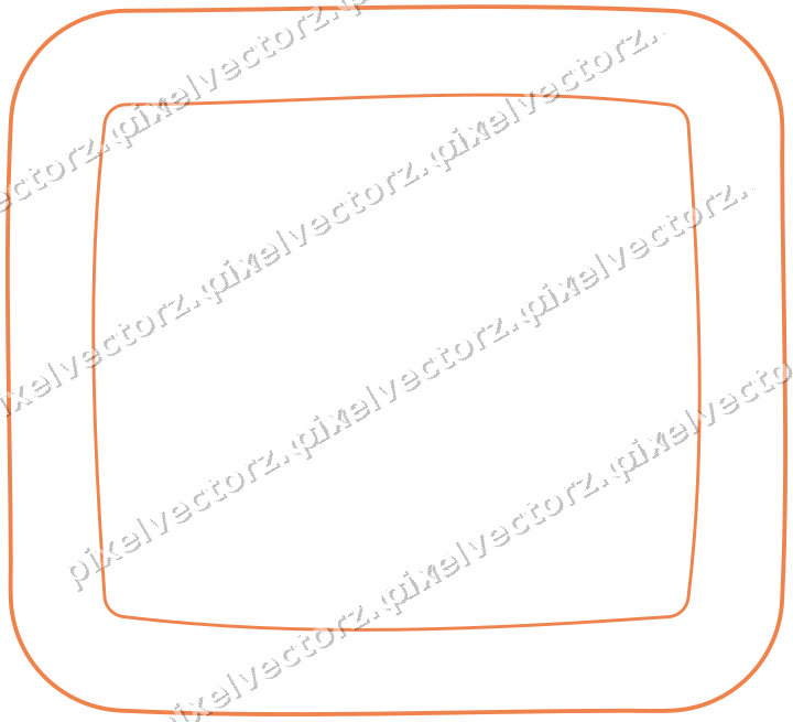 Decorative line art frame in orange and teal with label plaque