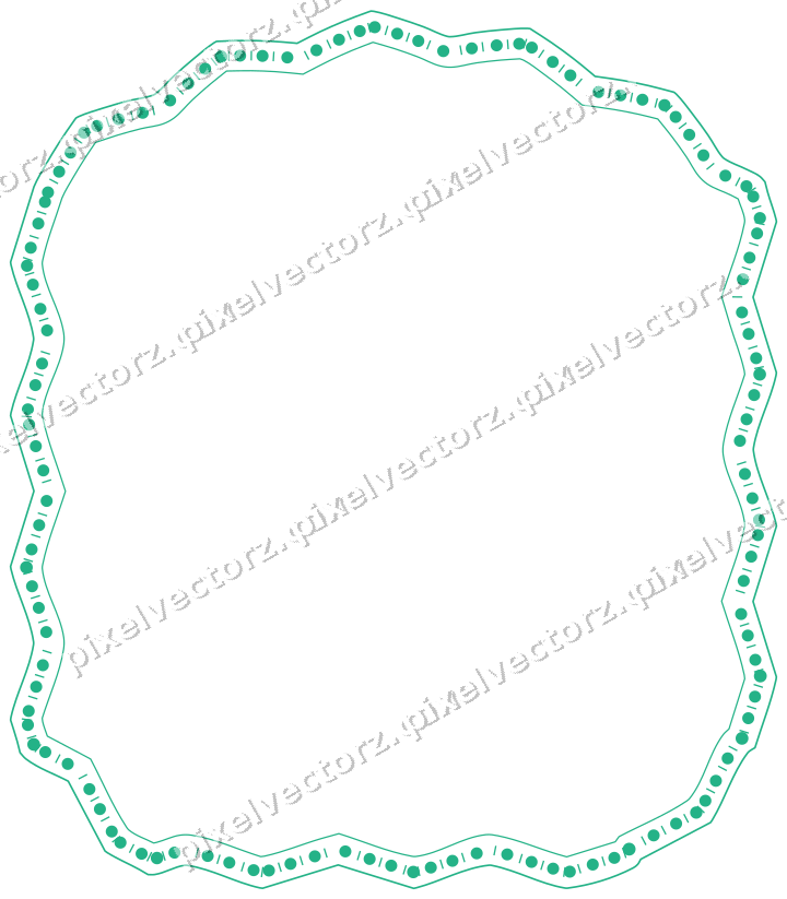 Decorative line art frame in green and teal with label plaque