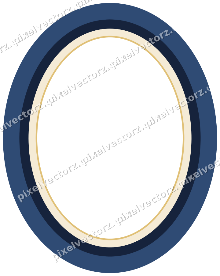 Decorative line art frame in dark blue and amber with oval