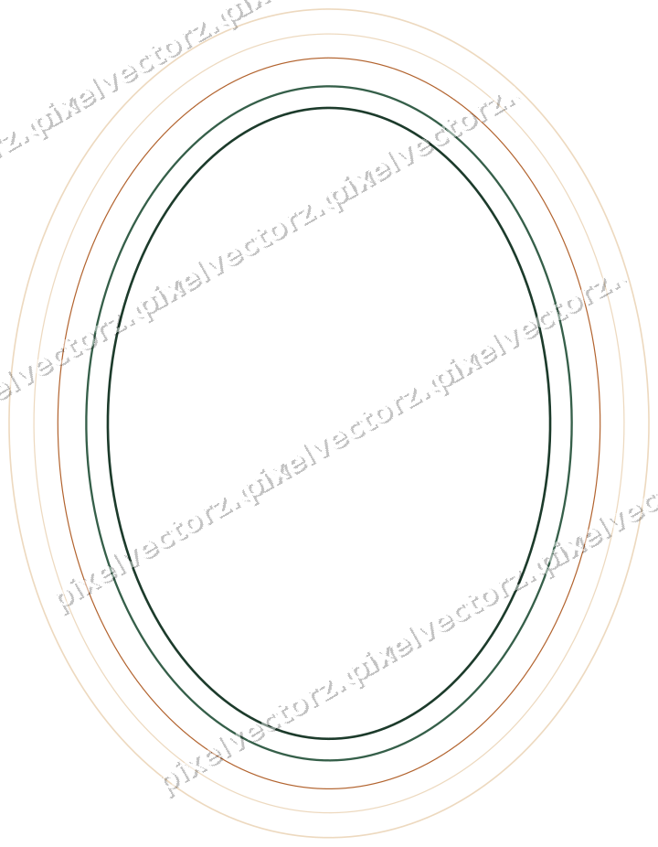 Decorative line art frame in dark green and orange with oval