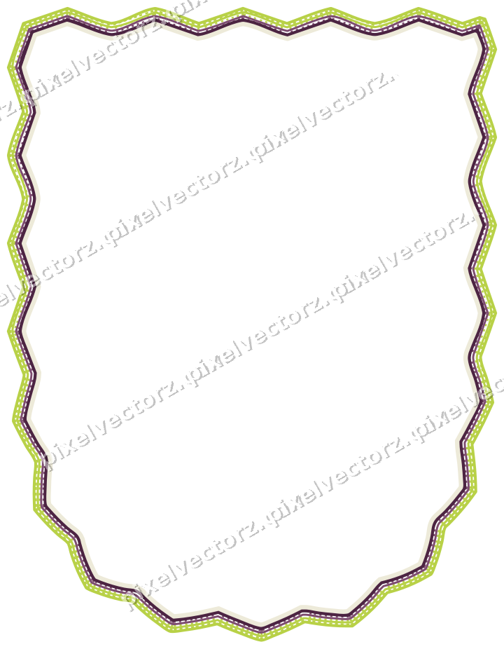 Decorative line art frame in dark magenta and lime with shield