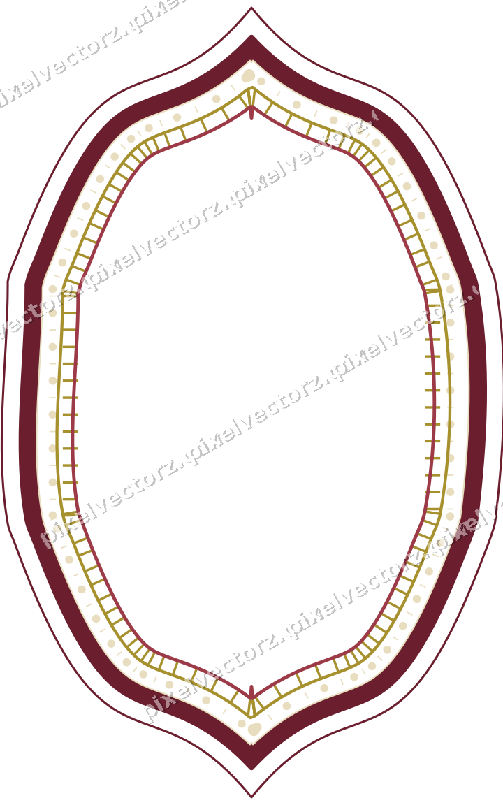 Decorative line art frame in dark pink and red with label plaque