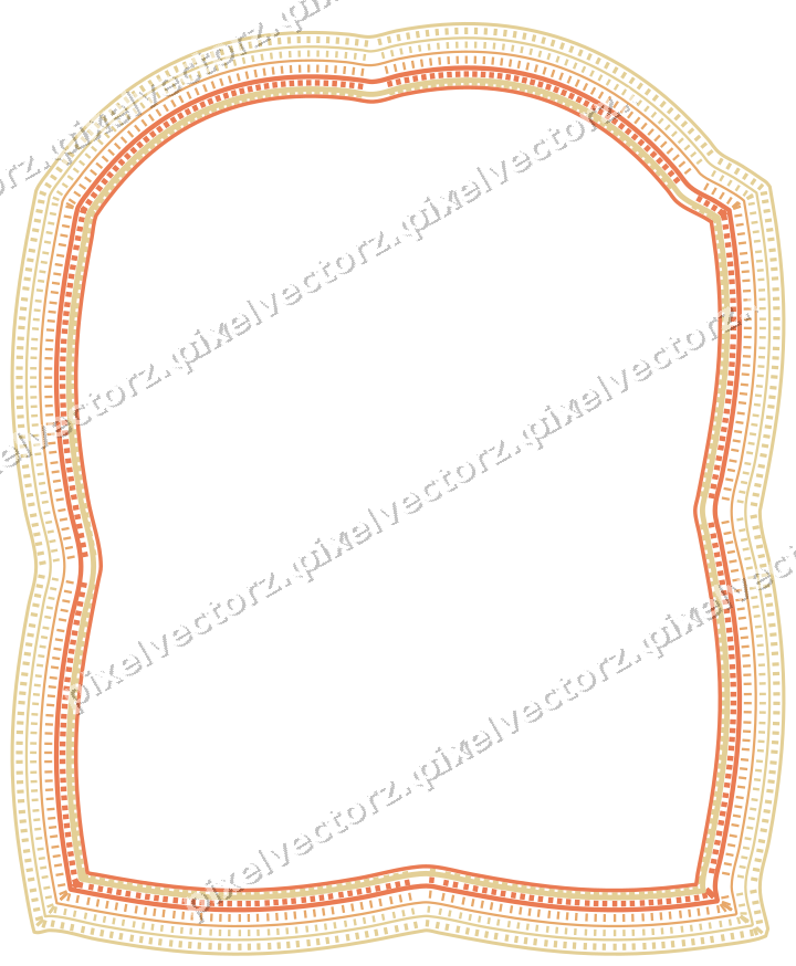 Decorative line art frame in red and orange with label plaque