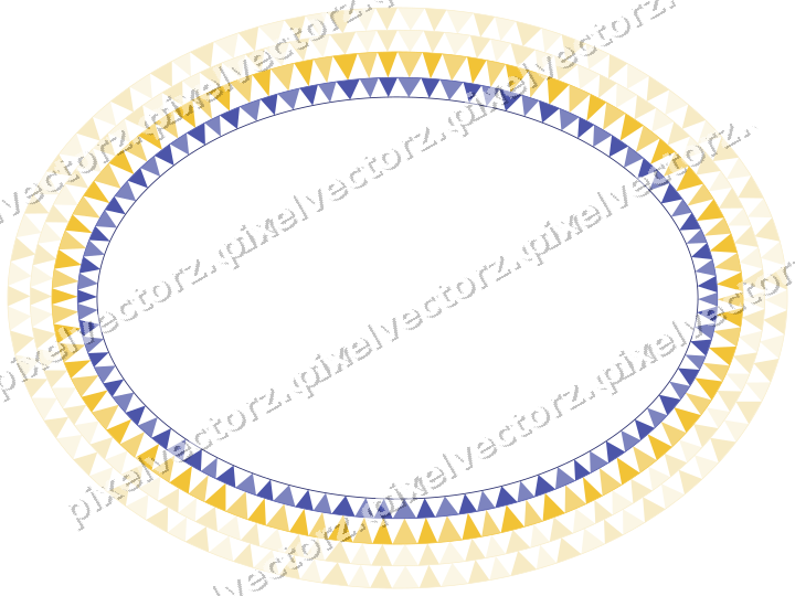 Decorative line art frame in dark blue and amber with oval and dentil