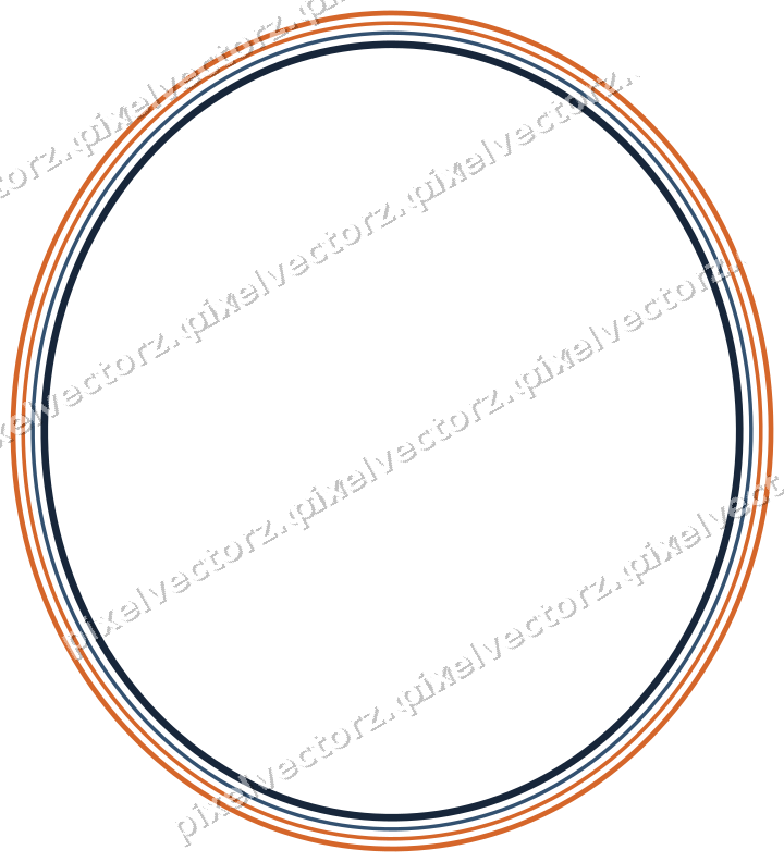 Decorative line art frame in dark blue and orange with oval