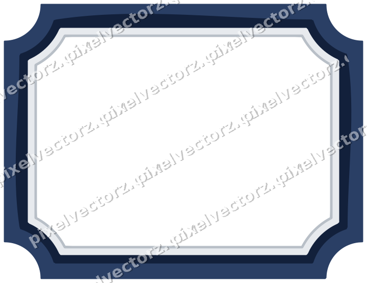 Decorative line art frame in dark blue and white with label plaque