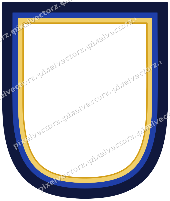 Decorative line art frame in amber and blue with shield and solid band