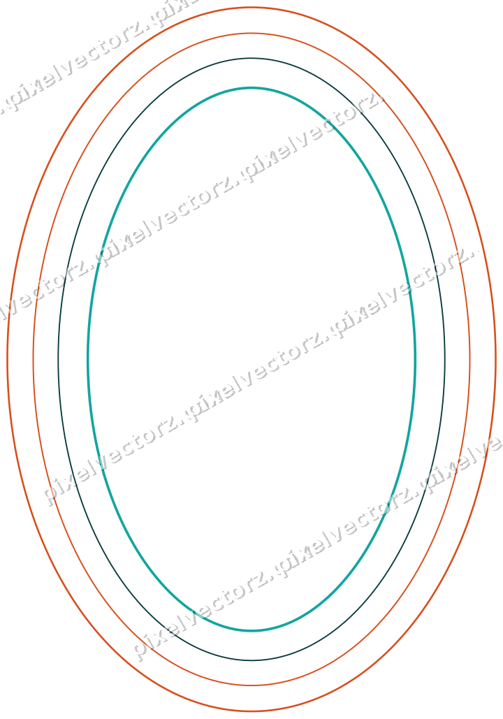 Decorative line art frame in orange and teal with oval
