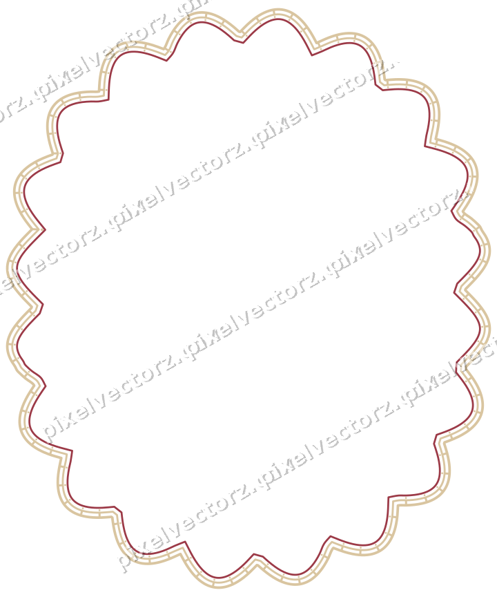 Decorative line art frame in dark pink and red with label plaque