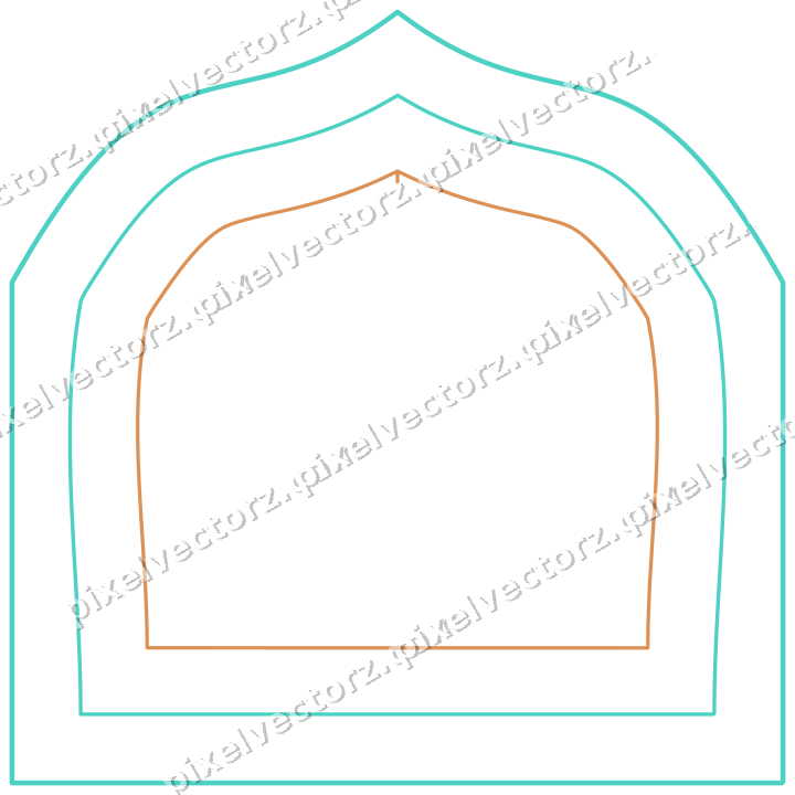 Decorative line art frame in orange and teal with label plaque