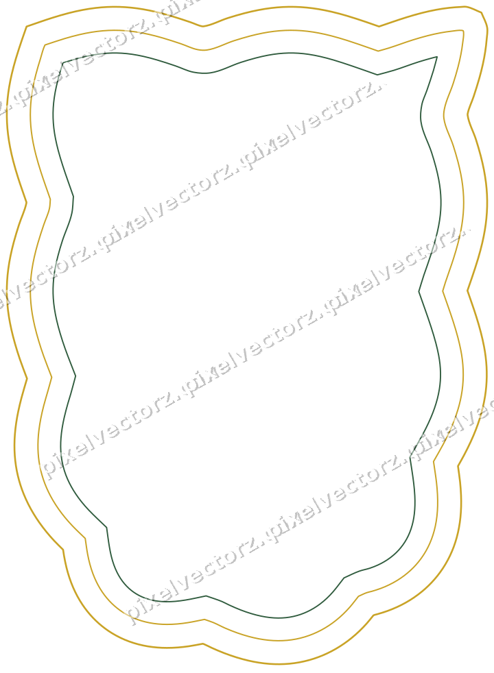 Decorative line art frame in dark green and amber with shield