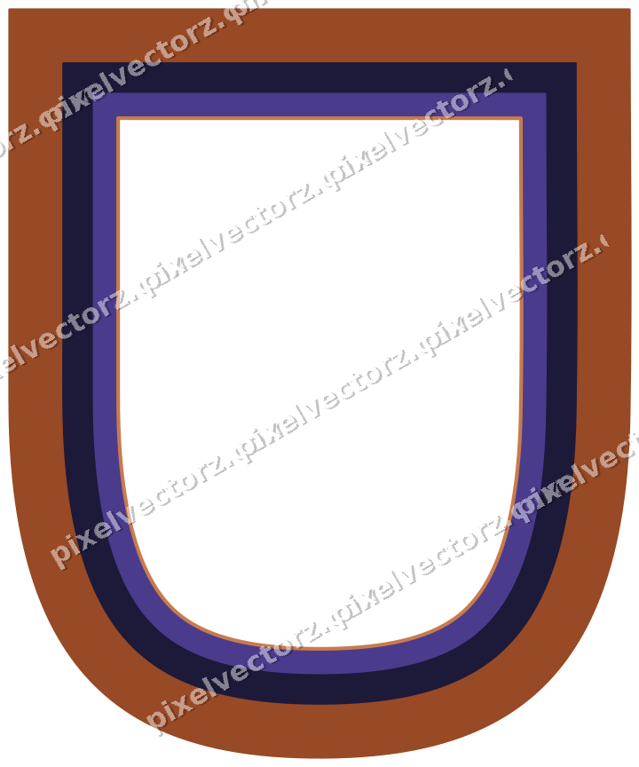 Decorative line art frame in orange and blue with shield