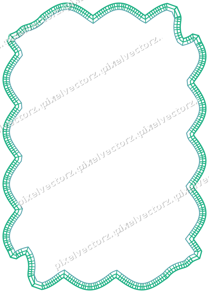 Decorative line art frame in green and teal with label plaque