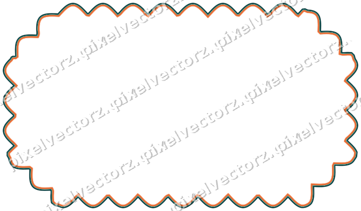 Decorative line art frame in orange and teal with label plaque
