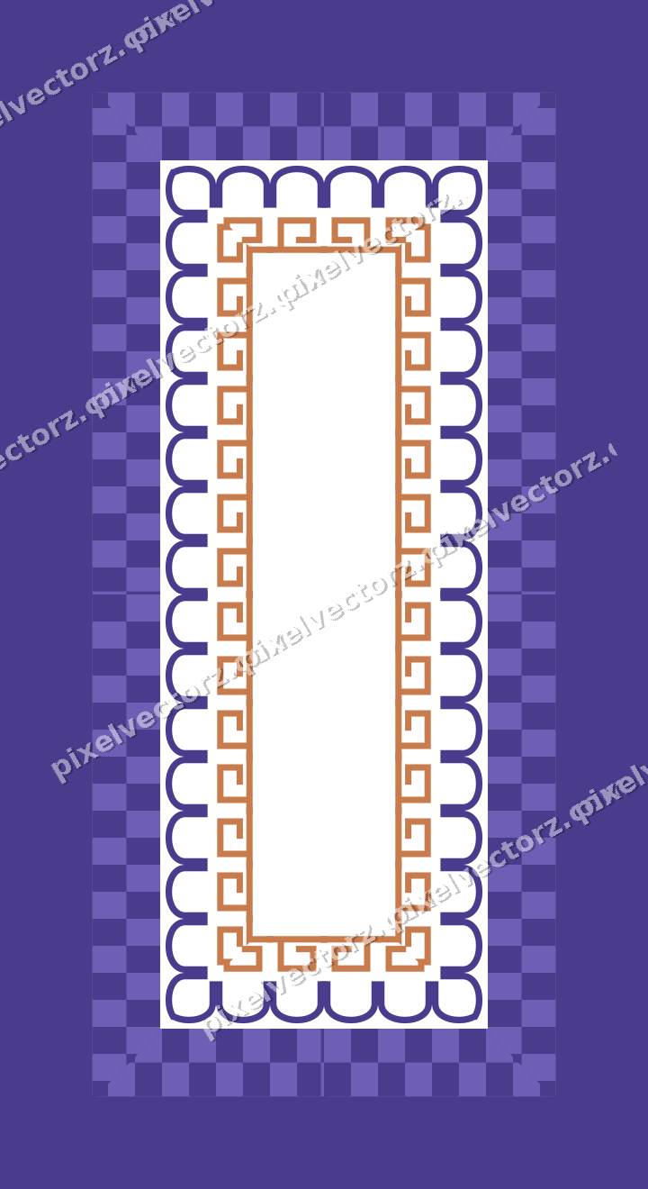 Decorative picture frame border in orange and blue with arcade frieze